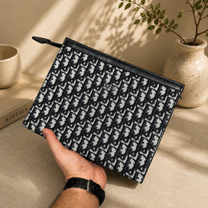 Oblique Pattern Large Zippered Clutch Pouch - Dior