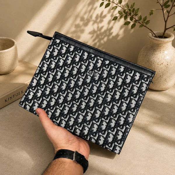 Oblique Pattern Large Zippered Clutch Pouch - Dior