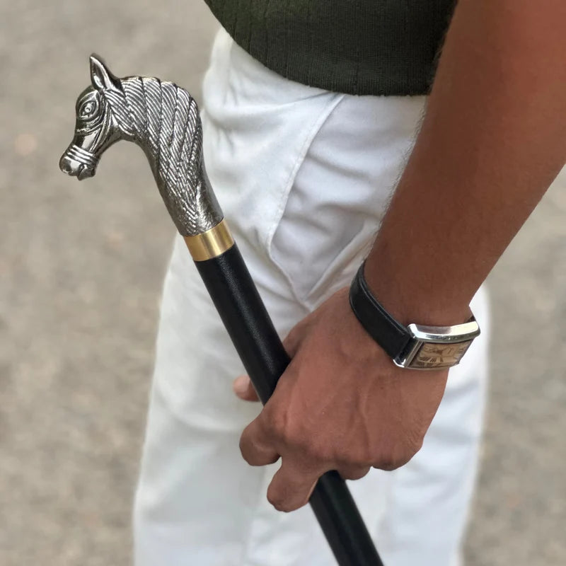 Premium Horse Handle Metal Walking Stick