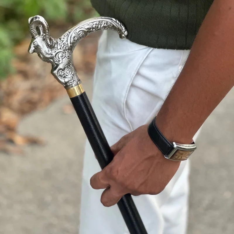 Premium Markhor Handle Metal Walking Stick