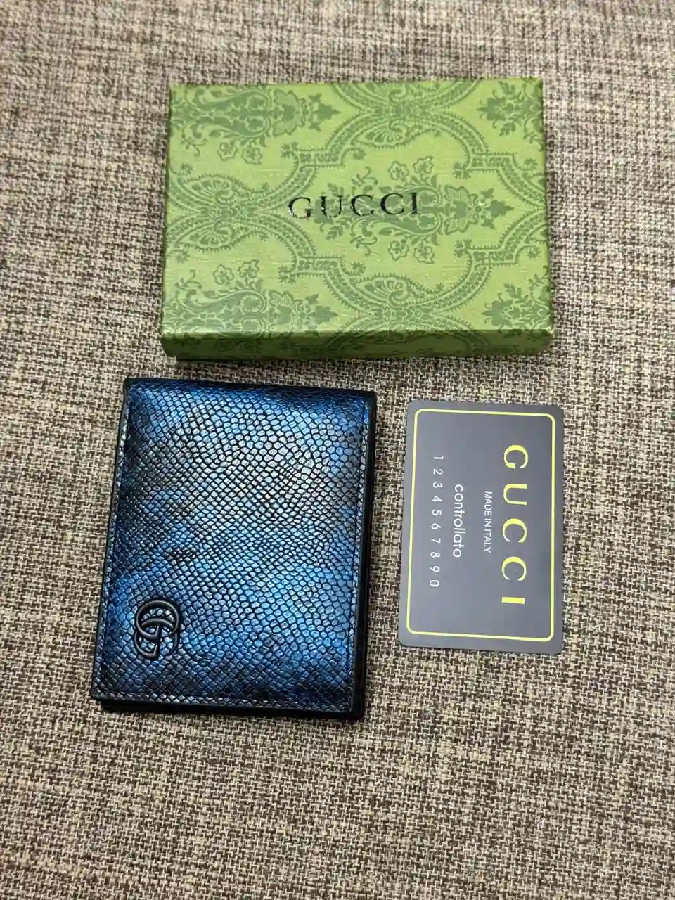 Double G Metallic Blue Snakeskin-Effect Wallet - Gucci