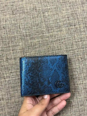 Double G Metallic Blue Snakeskin-Effect Wallet - Gucci