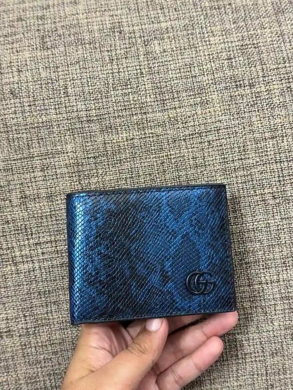 Double G Metallic Blue Snakeskin-Effect Wallet - Gucci