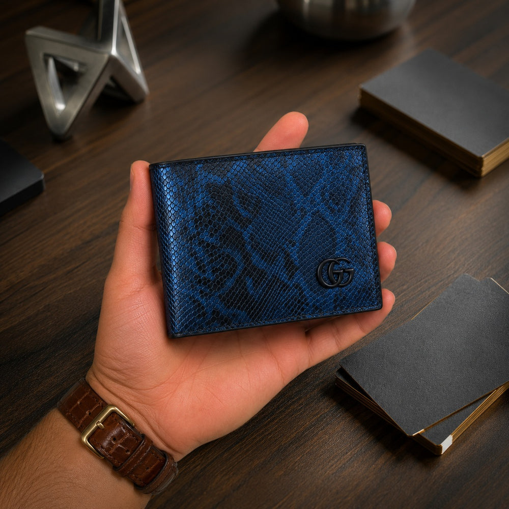 Double G Metallic Blue Snakeskin-Effect Wallet - Gucci