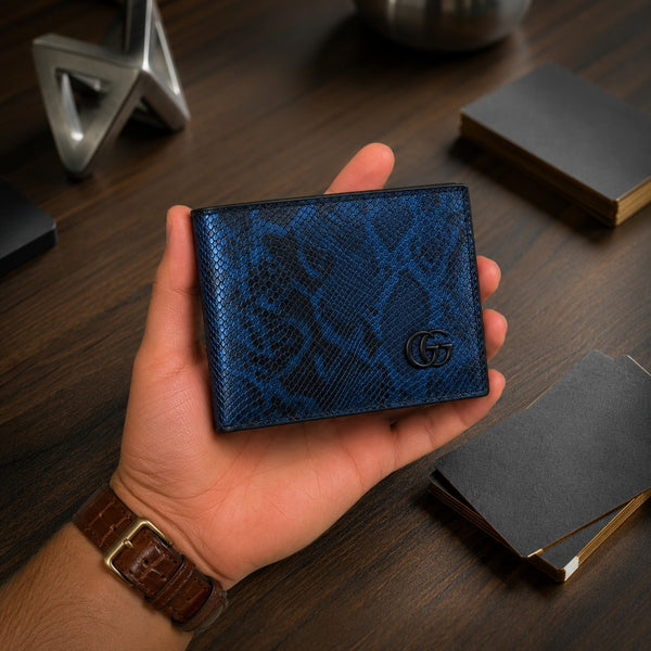 Double G Metallic Blue Snakeskin-Effect Wallet - Gucci
