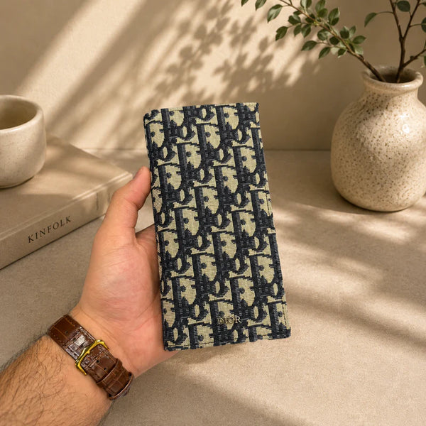 Oblique Navy & Beige Jacquard Long Wallet - Dior
